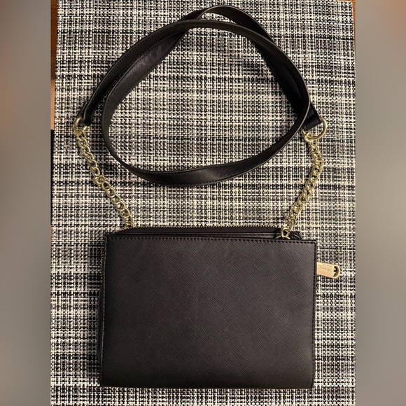 Steve Madden Black Vegan Saffiano Leather Crossbody Wallet Bag Gold Chain - Picture 4 of 8